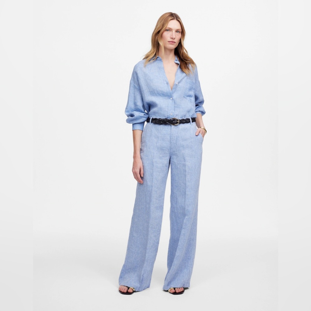 NWT Madewell The Zoe Relaxed Wide Pant in 100% Linen In Sunfaded Blue - Picture 3 of 7